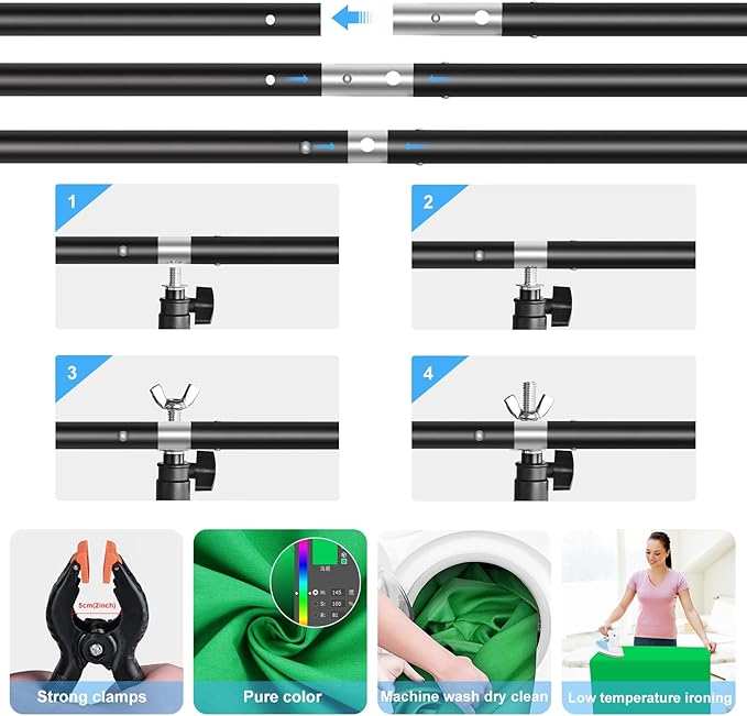 Green Screen Backdrop Kit with Stand, PULUZ 3.2x6.5ft Portable GreenScreen Background Stand, T-Shape Green Screen Stand kit with Clamp Carrying Bag for Streaming Video and Photography Shoots