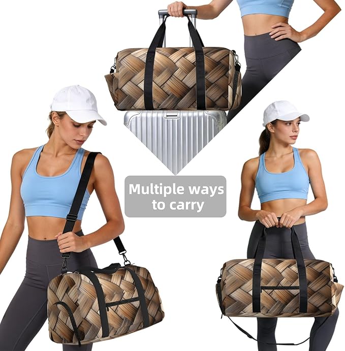 Bamboo Weave Women'S Gym Duffle Bag With Shoes Compartment, Ideal For Travel, Gym, Sports, Duffel, Weekender