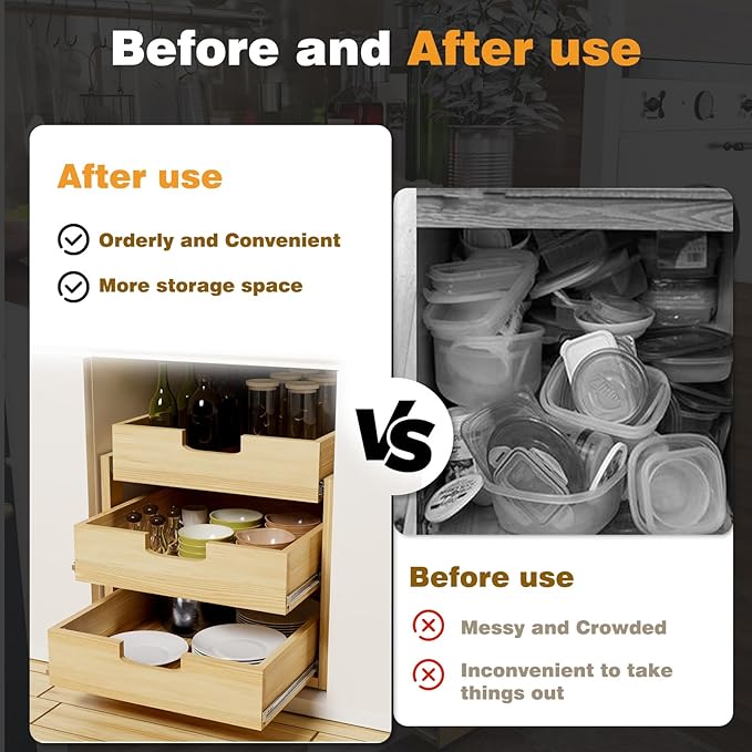 Gsskny Pull Out Cabinet Organizer, 20''W×21''D Sliding Drawers for Cabinets, 3 Tier Soft Close Slide Out Wooden Pull out Drawers, Base Cabinet Organization for Kitchen, Pantry, Bathroom