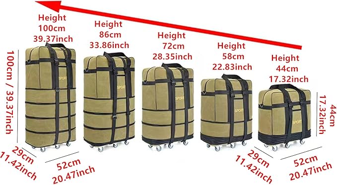 Expandable Extra Large Travel Canvas Duffel Bag with Wheels Lightweight Traveling Foldable Suitcase (Yellow Canvas, XL - 6 wheels)