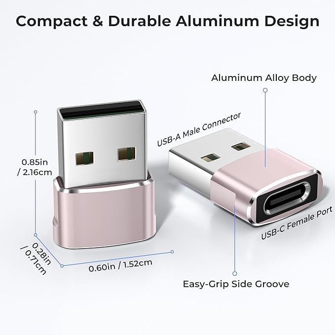 Basesailor USB to USB C Adapter 2 Pack,Type C Female to A Male Cable Converter for Apple Watch Ultra iWatch Series 7 8,iPhone 15 14 13 12 Pro Max Mini,AirPods,iPad 9 Air 4 5,Samsung Galaxy S20 S21 S22