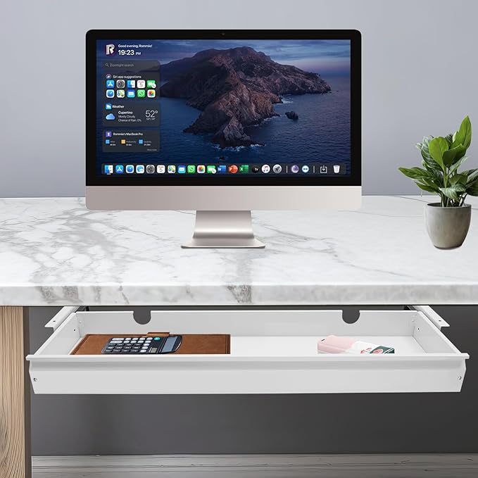 LEYSRIS 33.3" Under Desk Storage Drawer, White Sliding Pull-Out Drawer for Sit Stand Workstation