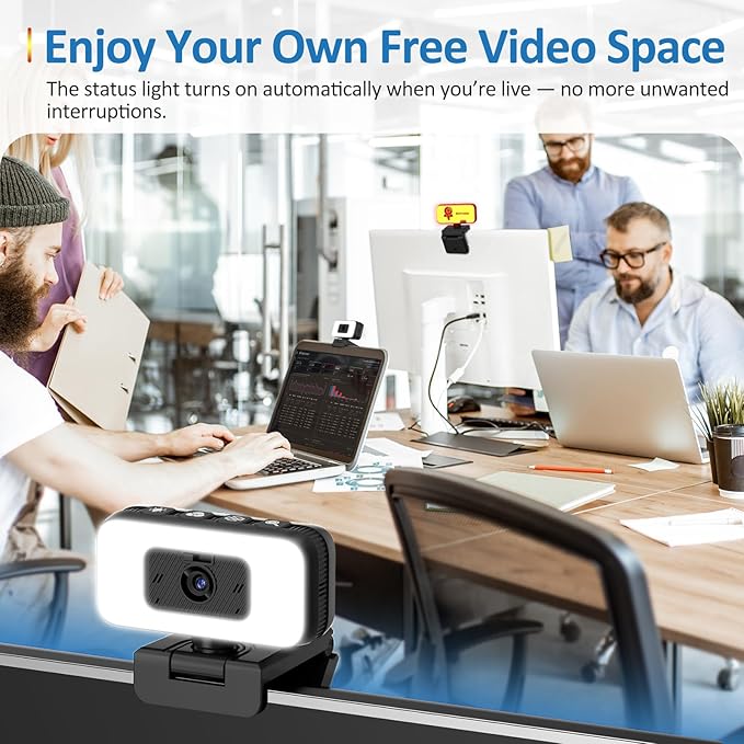 Danyesth 2K Webcam for Laptop, Computer Camera with Light for PC/Desktop/Mac [Light Your Face, Free Your Space] USB Webcam with Auto Anti-Disturb Backlight, Zoom & Flip, Privacy Cover, Microphone