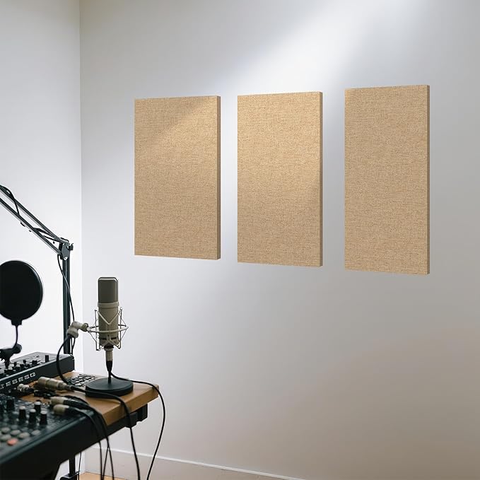 Art3dwallpanels 4 PCS Acoustic Panels, 24''x12'' Fabric Soundproof Wall Panels, Easy-Hook Mounting Sound Absorbing Panels for Studios, Office, Home Theater, Camel