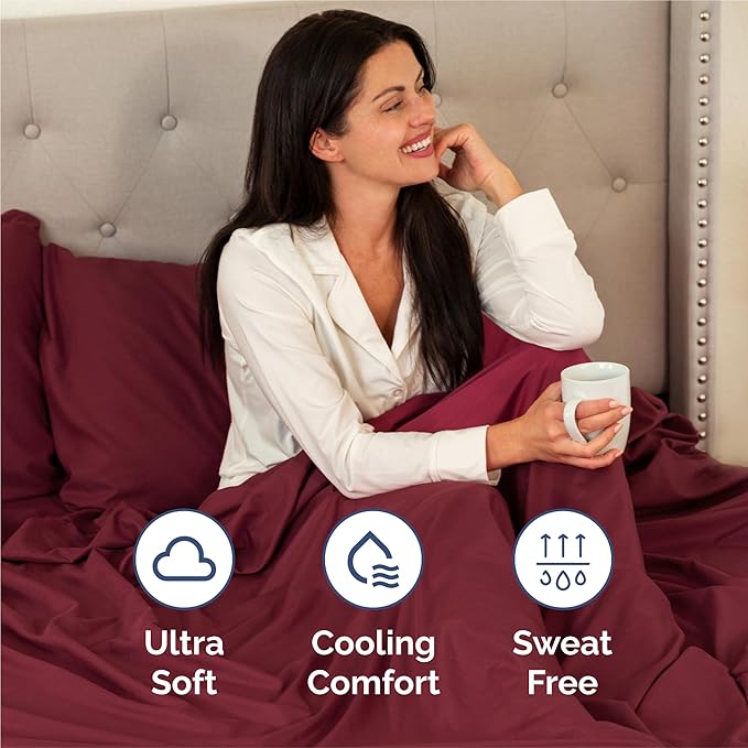 Split King Size 5 Piece Sheet Set - Comfy Breathable & Cooling Bed Sheets Set - Hotel Luxury Bedding for Women, Men, Kids, Teens, Boys & Girls - Deep Pockets, Soft, Wrinkle Free - Oeko-Tex - Burgundy
