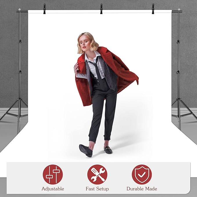 Backdrop Support Stand 6.4x10FT Photo Backdrop Stand Adjustable Photography Studio Background Support System Kit with Carrying Bag and 3 Clamps for Photo Video Shooting, Wedding, Party