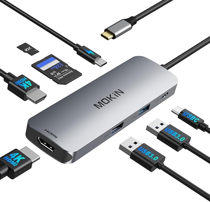 MOKiN USB C Docking Station Dual Monitor, USB C to Dual HDMI Adapter, 8 in 1 Laptop Docking Station with 2 HDMI(4K @60Hz), PD Charging, USB A&C 3.0 Ports, SD/TF for Dell/HP/Lenovo/Surface/Yoga etc