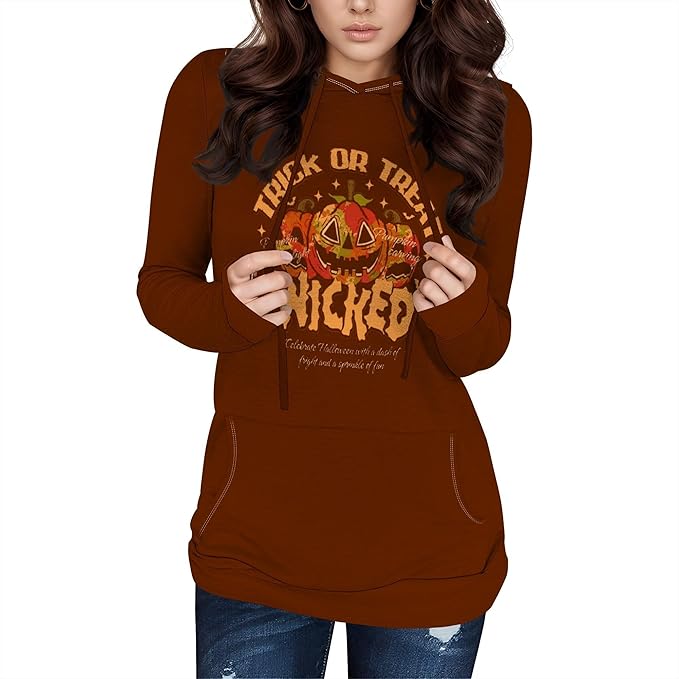 Halloween Sweatshirts For Women Long Sleeve Spooky Graphic Sweatshirts Pumpkin Pullover Halloween Party Club Wear
