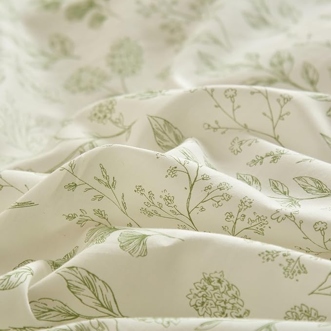Garden Style Green Floral Comforter Set King Fluffy Soft Microfiber Boho Floral Bedding Comforter King Vintage Flower Leaves Botanical Comforter for All Seasons Cottagecore Bedding Comforter Set