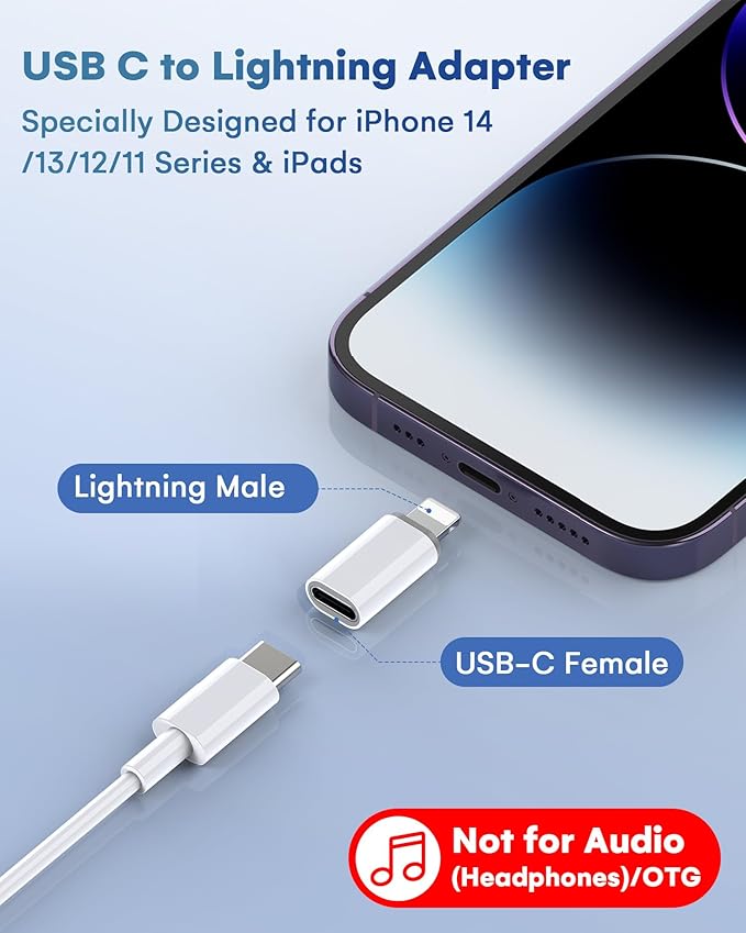 MFi Certified USB C to Lightning Adapter 2-Pack, 27W Fast Charging & Data Sync, Lightning to USB Type C Cable Adapter Compatible with iPhone 14/13/12/Pro/Max, iPad, AirPods, with Anti-Loss Lanyard