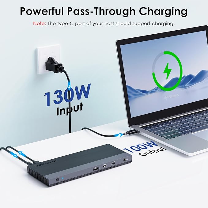 WAVLINK USB C Docking Station Triple Display Dual Monitor, USB Type C to Dual HDMI Dock, 2 HDMI, DisplayPort, 100W PD3.0 for Laptop, Ethernet, 4 USB 3.0, 2 USB C, Audio