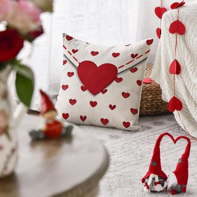AVOIN colorlife Valentine's Day Love Heart Throw Pillow Cover, 18 x 18 Inch Envelope White Anniversary Wedding Cushion Case Decoration for Sofa Couch