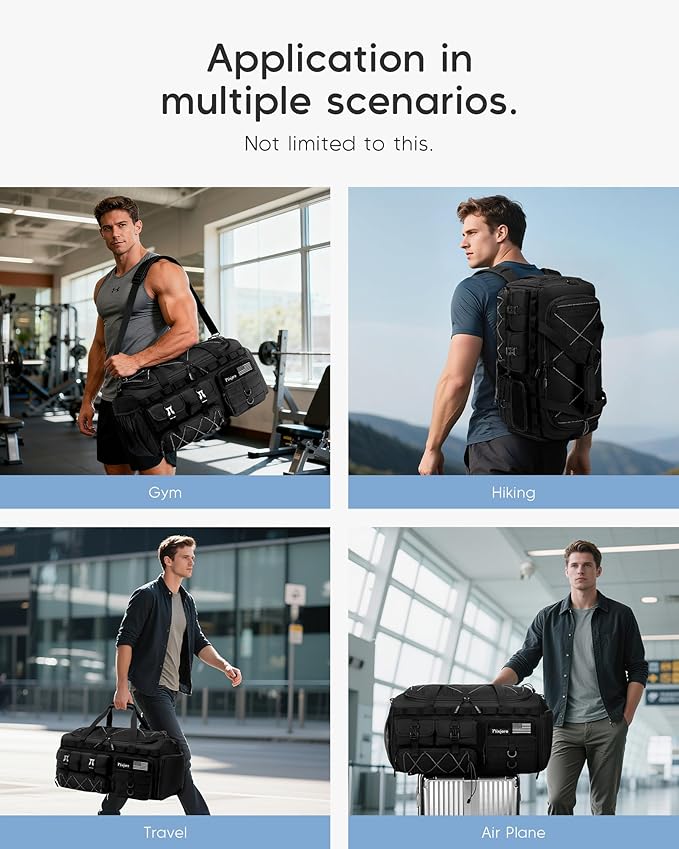 Tactical Gym Bag for Men Women, Carry On Luggage 22x14x9 Airline Approved 3 in 1 Travel Duffle Bag with Shoe Compartment for Weekender Overnight Range Workout
