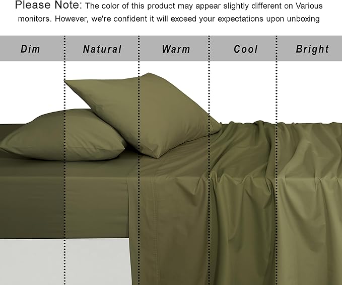 RUVANTI 100% Organic Cotton Sheets Twin Size, Percale Weave, GOTS Certified, 3-Piece Set, Deep Pocket 15", Crisp & Breathable, Soft Durable Bedding, Sábanas Algodón Orgánico – Olive