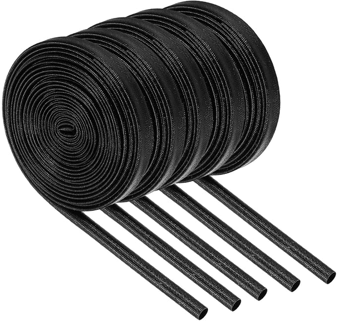 MECCANIXITY 5Pcs Wire Insulation Braid Fire Sleeve,16.4Ft-6mm ID Black, High Temp Silicone Coated Fiberglass Sleeving for Automotive Hose Lines Electrical Wiring