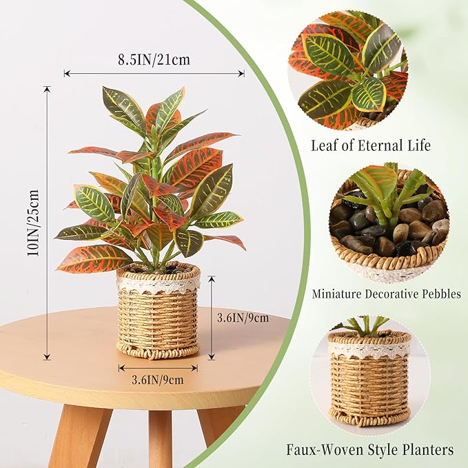 Nubry Fake Plants Artificial Potted Plants with Weaved Pot for Shelf & Table Desk | Perfect for Home Office Bathroom Farmhouse Room Coffee Table Decor 10‘’