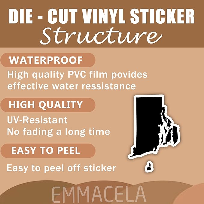(3PCS) Rhode Island Map Stickers, US State Waterproof Vinyl Decals for Tumblers, Water Bottles, Laptops, Books, Scrapbooks, Great for Rhode Island Lovers, 3 x 2 Inch
