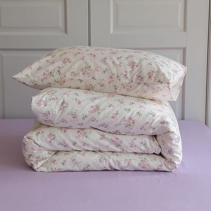 HighBuy Lilac Floral Comforter Twin XL Size Bed Set 3 Piece Garden Style Girl Flower Bedding Comforter Set Fluffy Aesthetic Botanical Bedding Comforter with 2 Pillowcase - Twin XL Size