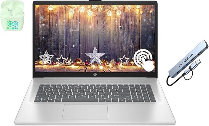HP 17.3" Touchscreen Laptop Computer, 64GB RAM 2.5TB Storage (2TB SSD+512GB Docking Station Set), 6-Cores AMD Ryzen 5, Windows 11, PLUSERA Earphones
