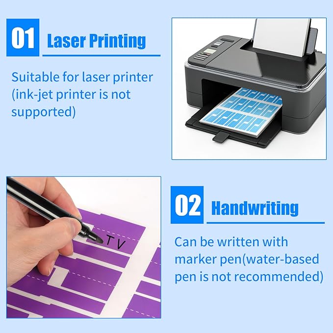 540 pcs Cable Labels, 9 Colors Cord Label, Waterproof Cables Tags, Self Adhesive Wire Labels, Cables Tags Printable for Laser Printer and Handwriting, Electronics Cable Management