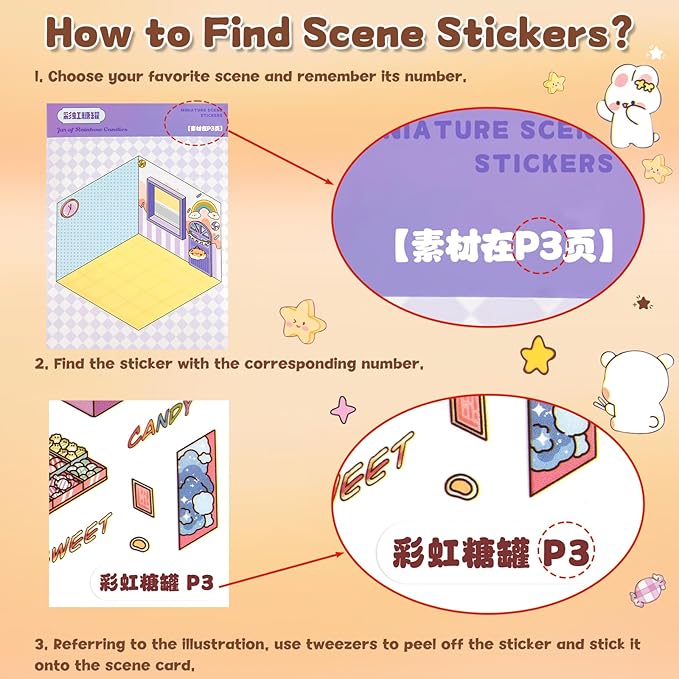 ASTARON 20 Sets DIY 3D Sticker Scene Book Sticker Therapy for Adults, Make Your Own Mini Cozy Shop House Room Stickers Cute Cartoon Miniature Stickers for Girls, Relief Stress Pass The Time