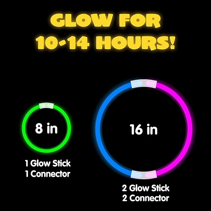 JOYIN 300 Pcs 8" Glow sticks Bulk Party Favors Pack, Neon Glow in the Dark Party Supplies, Light Up Necklaces and Bracelets with Connectors, Christmas, Halloween, Football, Birthday Decorations