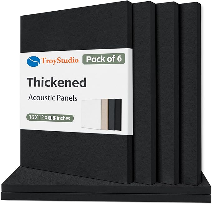 TroyStudio Thickened Acoustic Panels, 16 x 12 x 0.5 Inches Pack of 6 Felt Wall Decor Tiles Sound Absorbing Board, Noise Reverb Echo Dampening Soundproof Padding for Door Music Recording Home Studio