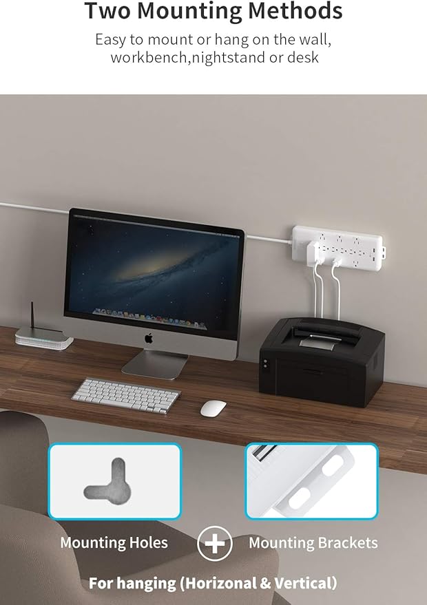 4000 Joules Power Strip Surge Protector, 15 FT Heavy Duty Extension Cord (1875W/15A), 12 Widely Spaced AC Outlets, Overload Protection, Wall Mount, ETL Listed, Ideal for Home, Dorm Essentials, White