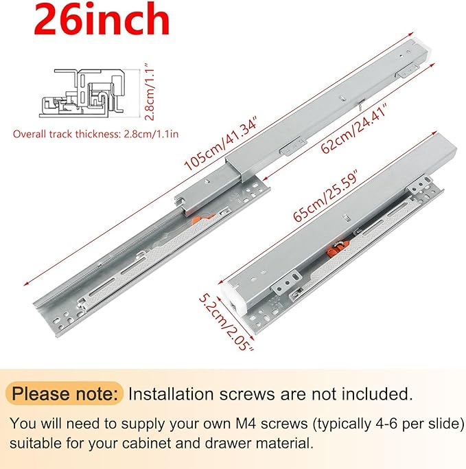 TMGSK Pair Undermount Drawer Slides Bottom Mount Pull Out Shelf Slider Under Mount Drawer Glides Full Extension Soft Close Drawer Runner Shelf Track for Kitchen Face Frame or Frameless Cabinet Drawer
