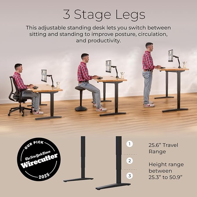 UPLIFTDESK V2 2-Leg Black Laminate Wood Standing Desk – Adjustable Height, Advanced 1-Touch Memory Keypad, Under Desk Cable Management, Wire Grommets & Rocker Board (Black C-Frame, 60 x 30 inch)