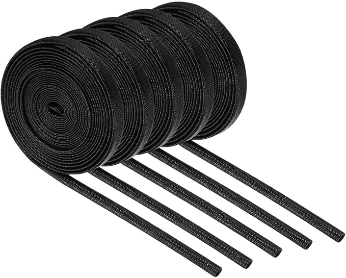 MECCANIXITY 5Pcs Wire Insulation Braid Fire Sleeve,9.8Ft-4mm ID Black, High Temp Silicone Coated Fiberglass Sleeving for Automotive Hose Lines Electrical Wiring