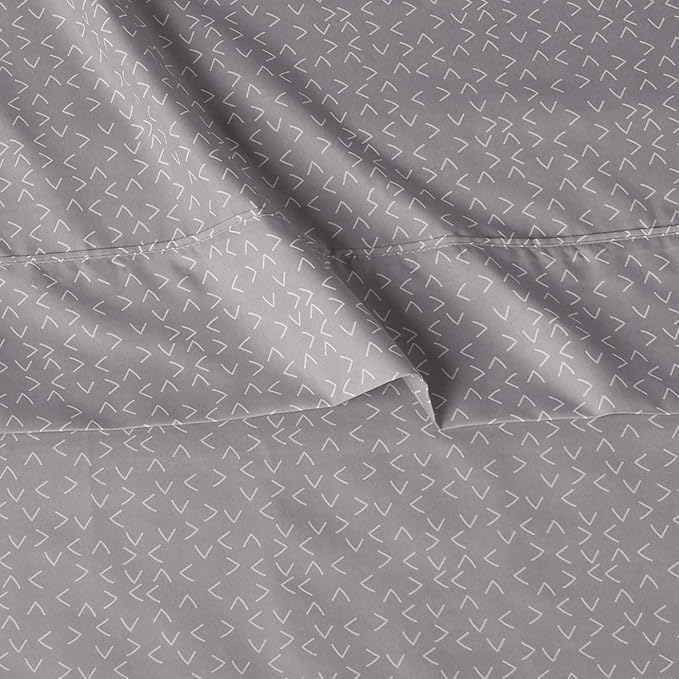 Amazon Basics Lightweight Super Soft Easy Care Microfiber 4 Piece Bed Sheet Set With 14-inch Deep Pockets - King, Grey Arrows,Printed