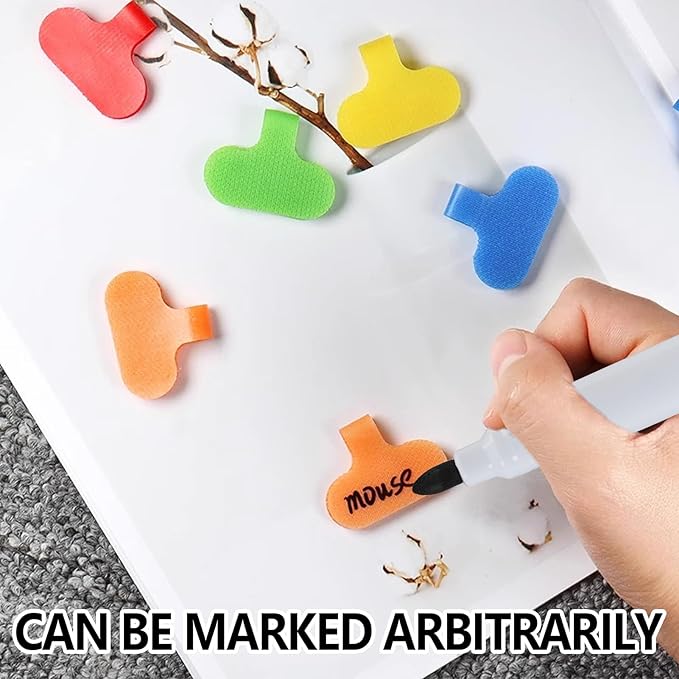 32 Pcs Cord Labels for Electronics with Pen, Write-On Cable Labels Tags with Self-Adhesive Hook and Loop, Multi-Color Wire Markers for Computer Cable Management and Identification 8 Colors
