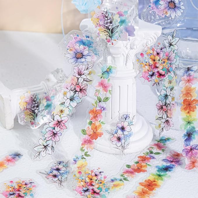 Dwpetzo 120Pcs Watercolor Decorative Stickers for Journaling, 6 Pack Flower Lace Frame Transparent PET Stickers for Scrapbooking, Junk Journal Supplies, Collage, Card Making, Crafts Arts