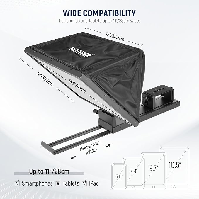 NEEWER Basics X16B Aluminum Alloy Liftable Teleprompter 16" for iPad Tablet DSLR Camera, No Assembly, Remote & App Control, Compatible with iOS Android, Pro for Online Teaching Live Streaming