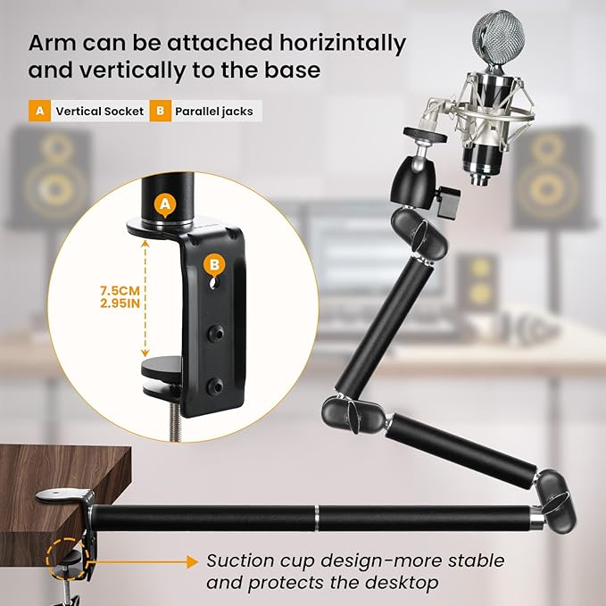 TARION Desk Camera Mount Stand Heavy Duty Articulated Camera Arm Articulating Table Mount Stand Adjustable Flexible Gear Joints TKA01-L