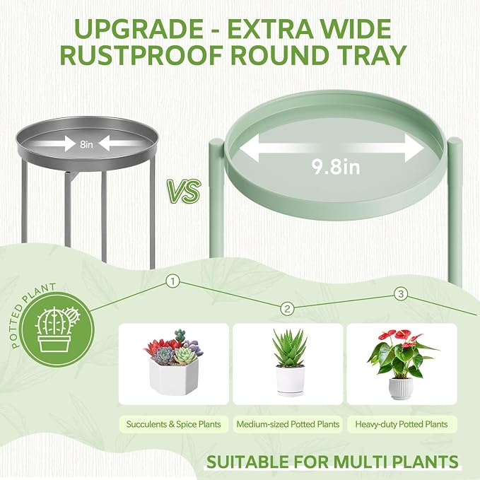 iDavosic.ly 5 Tier Large Plant Stand Indoor, 10 Inch Wide Corner Tall Metal Plant Stands Outdoor for Multiple Plants, Folding Tiered Flower Display Holder Rack Shelf, Light Green