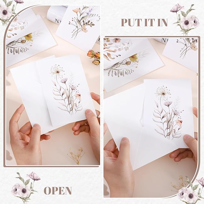 Thboxes Blank Cards and Envelopes, 40 Pack Blank Note Cards 4x6 in Elegant Floral Greeting Card with Sealing Stickers, Note Card and Envelopes Stationary Set for All Occasions (10 Floral Designs)