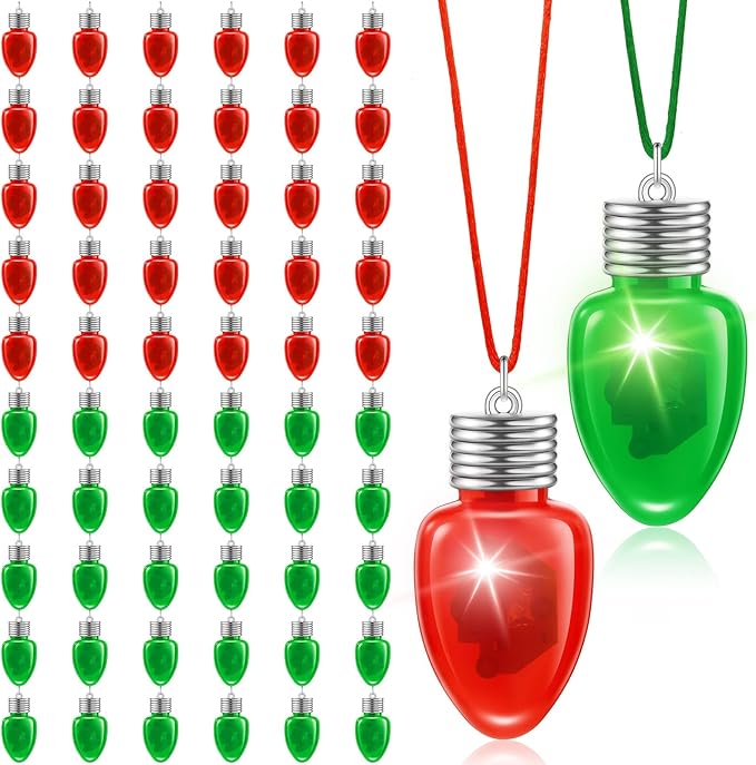 Yinkin 30 Pcs Christmas Light up Necklace for Adults Flashing Necklaces Christmas Accessory for Xmas Party Favors Stocking Stuffers Christmas Ornaments Decoration Party Supplies (Bulb)