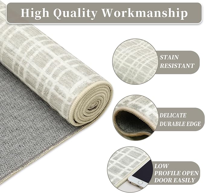 Washable Area Rug 5x7 Rug for Living Room Modern Large Area Rug for Bedroom Aesthetic Non Slip Throw Rugs Soft Faux Wool Low Pile Stain Resistant Carpet for Dining Room 5'x7' Light Grey