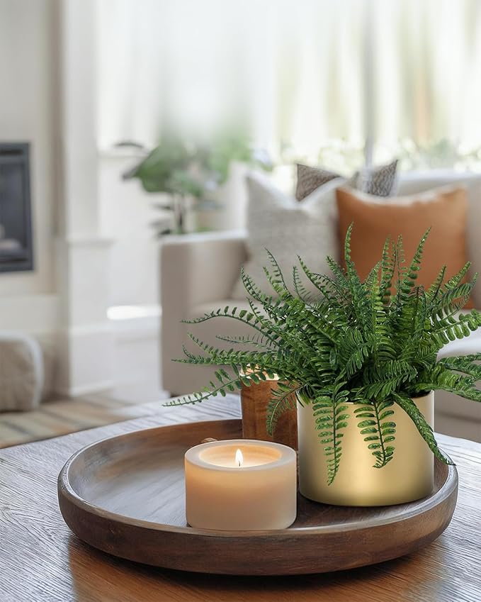 Coferset 13.5" Small Fake Plant Fern Potted Artificial Plants Fake Fern for Shelf Home Bathroom Office Decor(Gold Mental Pot)