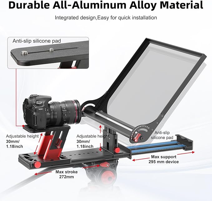 Desview P15 Teleprompter，15 inch Aluminum Alloy Liftable Teleprompter, High Display Glass, Compatible with iPad Tablet Phone DSLR Camera, No Assembly, Carry Case Included, Great for Video Making