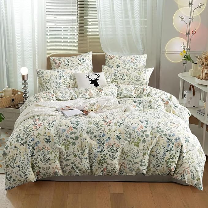 Vintage Botanical Floral Comforter Set Full Size Aesthetic Cute Flowers Comforter Fluffy Soft Boho Garden Floral Bedding Comforter with 2 Pillowcases Girls Cottagecore Comforter Set for All Seasons
