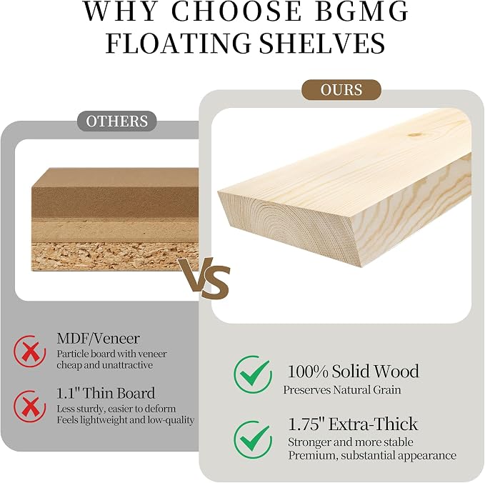 BGMG Floating Shelves 54 inch Long, Distressed Rustic Wooden Wall Shelves for Bathroom Living Room Bedroom Kitchen Farmhouse Set of 2-54x6.7x1.75 inch-Distressed Walnut