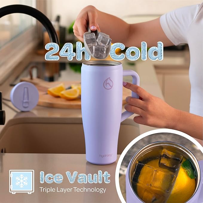 Hydracy Soulmate 40oz Tumbler with Handle and Flip Straw - 100% Leakproof Reusable Insulated Cup with Stainless Steel Straw - Cupholder Friendly Rubber Base Travel Mug - Lilac Haze