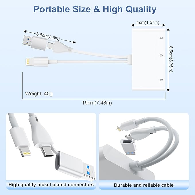5-in-3 Multi Card Reader - USB 3.0 Memory Card Reader OTG Adapter with Multi Card Slots for USB C/Lightning/USB A Devices, Supports SD/Micro SD(TF)/CF/XD/MS Reading & Writing, Plug and Play