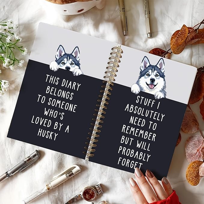LIANGW Funny Husky Notebook Journal Gifts for Women & Men, Gifts for Husky Lovers Notebooks, Funny Gifts for Coworkers, Hardcover Spiral Notebook 5.5x8.3 Inch