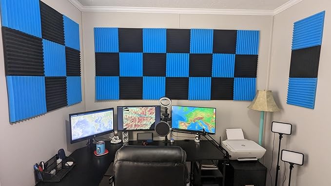 52 Pack Acoustic Foam Panels 1" x 12" x 12"Acoustic Wedge Studio Foam Sound Absorption Wall Panels (Black/Blue)