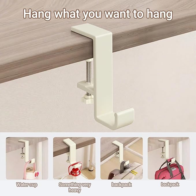 INEDRIMS 2-Pack Headphone Stand & Hook – Under Desk Headset Holder Clamp Mount for Gaming Headphones, Backpacks, Purses, Coats – Space-Saving Desk Accessories (White Single Hook)