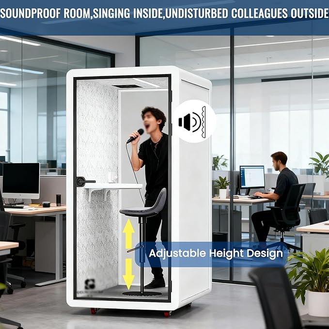 Mobile Office Pod Booth, Quiet Meeting Pod with Acoustic Panels, Sound Proof Room with Desk, Portable Removable Working Booth for Private Phone Calling Study,180cm